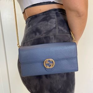 Gucci soho navy blue flap XL wallet crossbody with box and a strap!